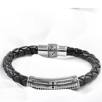 Stainless Steel Ornament Leather Rope Bracelet