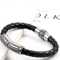 Stainless Steel Ornament Leather Rope Bracelet