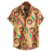 New Men's Cotton And Linen Printed Short-sleeved Shirt