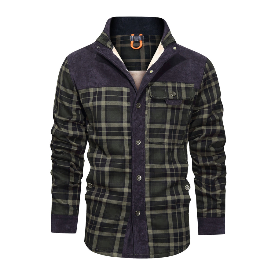 Thickened Shirt Jacket With Classic Plaid Fuzzy Fleece Lining Inside Design