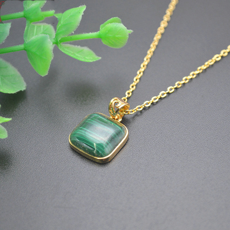 Natural Malachite Square Pendant Necklace