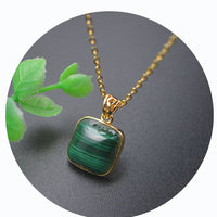 Natural Malachite Square Pendant Necklace