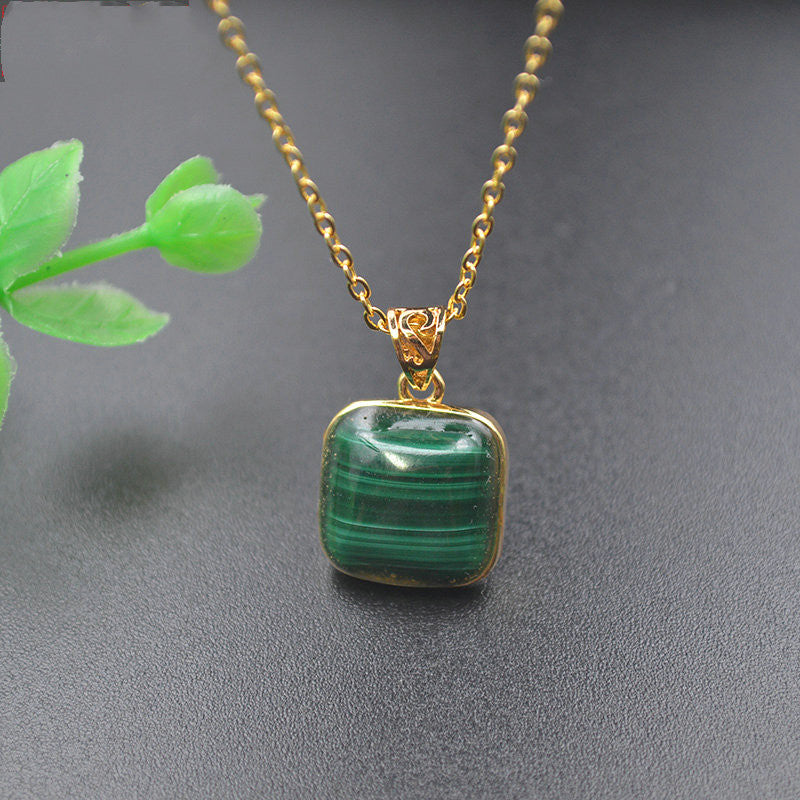 Natural Malachite Square Pendant Necklace