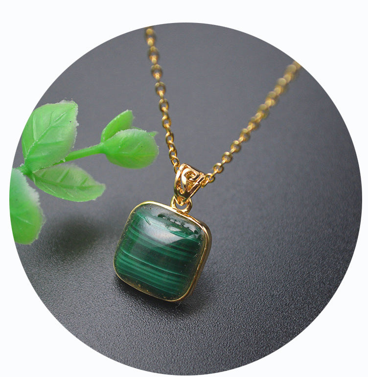 Natural Malachite Square Pendant Necklace