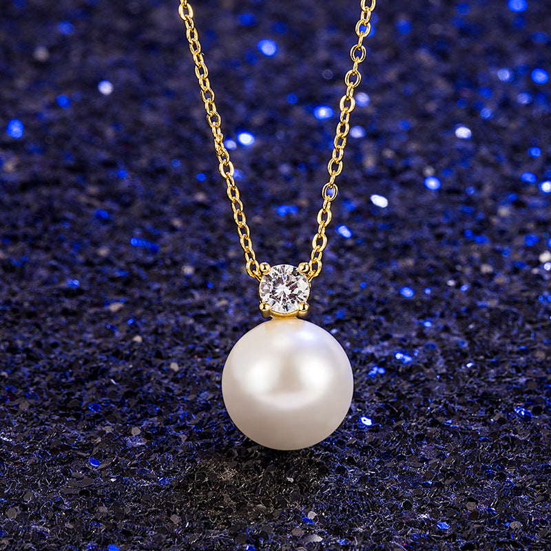 Women's Light Luxury Single Rhinestone Pearl Necklace