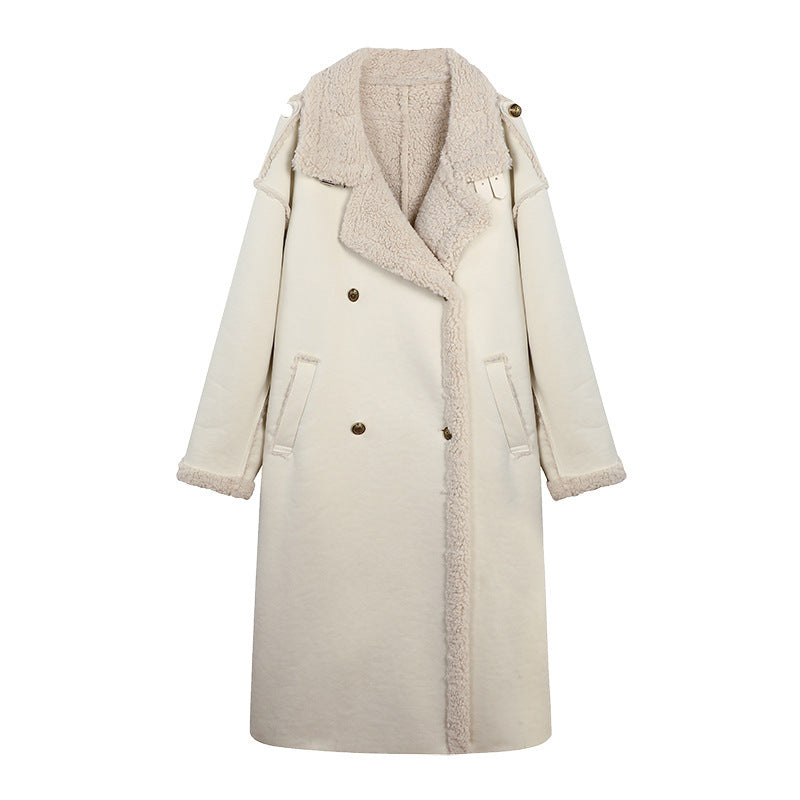 Women's Fashionable Suede White Fur Coat