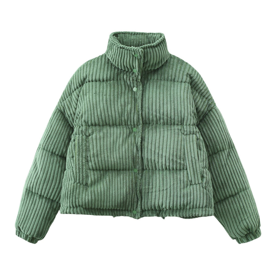 Warm Corduroy Puffer Jacket Coat Short Loose Cotton Coat