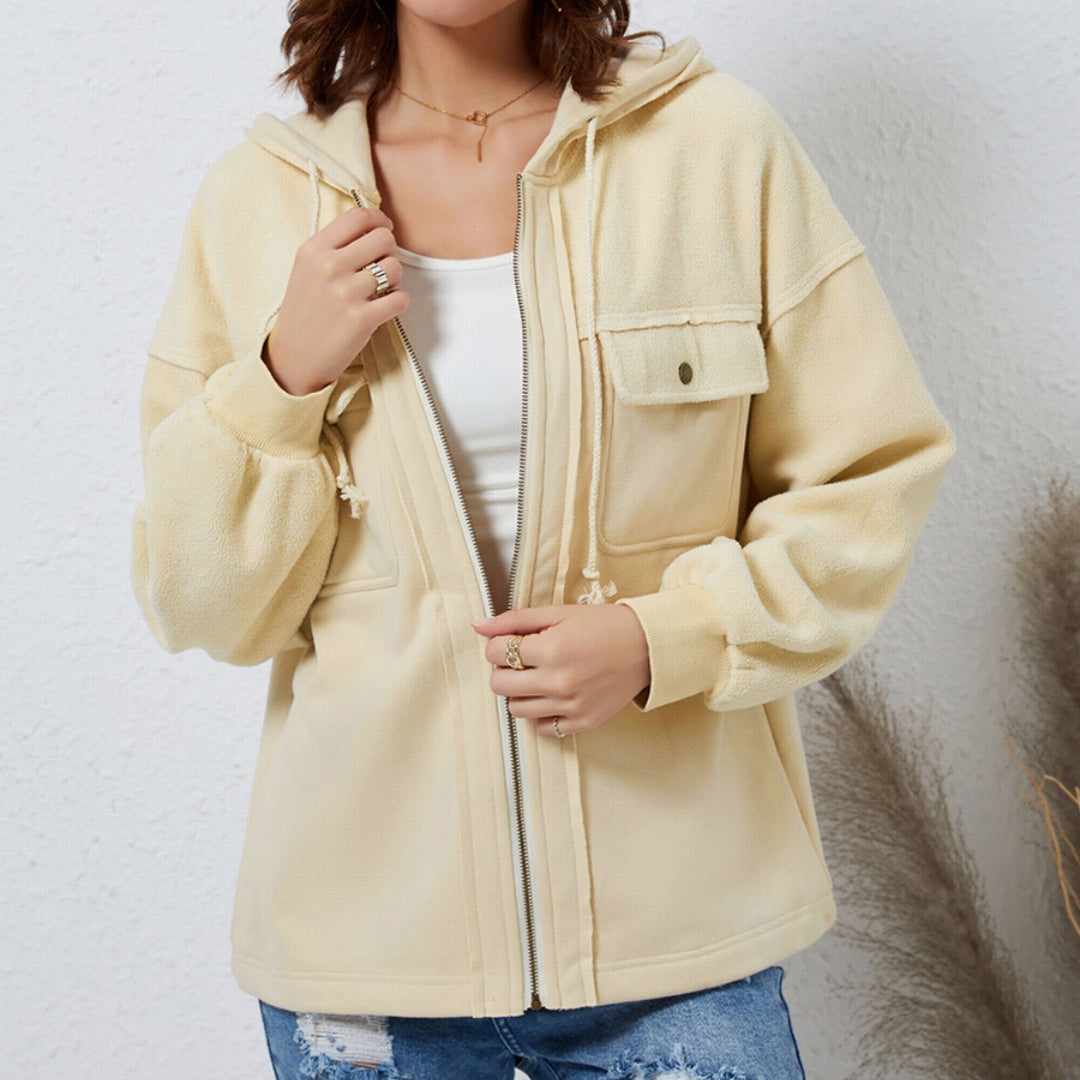 Women's Brushed Plush Hooded Pocket Jacket Coat