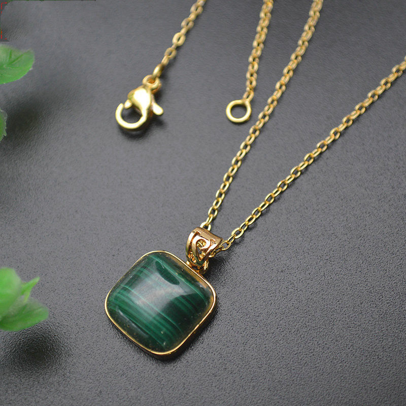 Natural Malachite Square Pendant Necklace