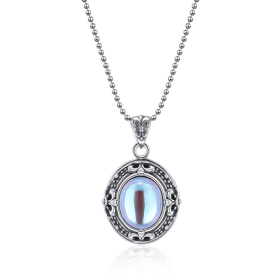 Vintage Cross Moonstone Necklace Women's High Sense Thailand Silver Pendant Personalized Jewelry