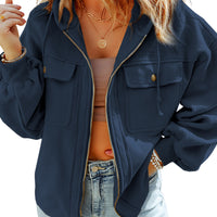 Women's Brushed Plush Hooded Pocket Jacket Coat