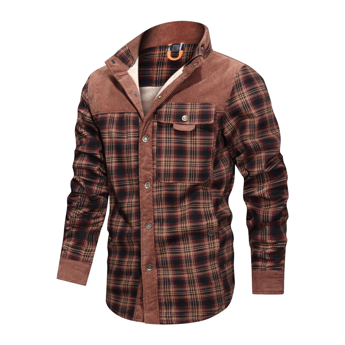 Thickened Shirt Jacket With Classic Plaid Fuzzy Fleece Lining Inside Design