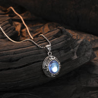 Vintage Cross Moonstone Necklace Women's High Sense Thailand Silver Pendant Personalized Jewelry