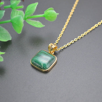 Natural Malachite Square Pendant Necklace