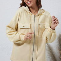 Women's Brushed Plush Hooded Pocket Jacket Coat