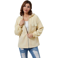 Women's Brushed Plush Hooded Pocket Jacket Coat